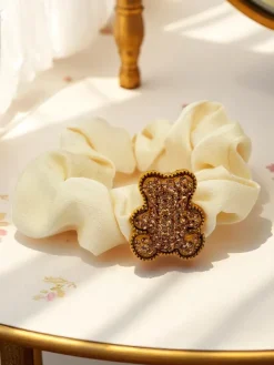 Akcesoria Do Włosów^Royalfashion Gumka do włosów z ozdobnym misiem Satin Teddy krem