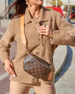 Swetry|Kurtki / Marynarki / Płaszcze^Royalfashion Jasnobrązowa damska kurtka z kieszeniami brązowy