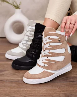 Botki Na Koturnie|Botki Bez Ocieplenia^Royalfashion Jasnobrązowe damskie sportowe botki na koturnie Pamstinsa brązowy