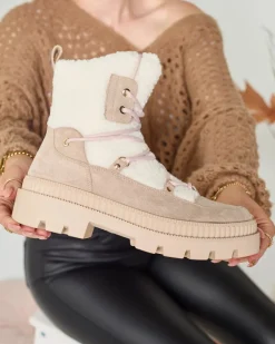 Trapery|Botki Z Delikatnym Ociepleniem^Royalfashion Jasnobrązowe botki damskie typu trapery z kożuszkiem Getatsa jasny brązowy