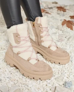 Trapery|Botki Z Delikatnym Ociepleniem^Royalfashion Jasnobrązowe botki damskie typu trapery z kożuszkiem Getatsa jasny brązowy