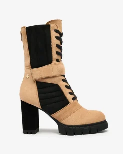 Botki Z Delikatnym Ociepleniem|Botki Sznurowane^Royalfashion Jasnobrązowe damskie ocieplane botki na słupku Sehhra jasny brązowy