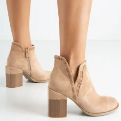 Botki Bez Ocieplenia|Botki Na Słupku^Royalfashion Jasnobrązowe botki na kwadratowym obcasie Lemere beżowy