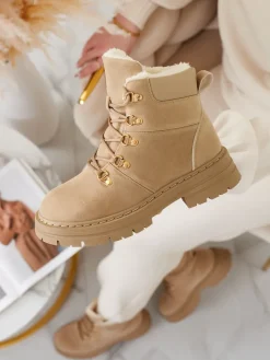 Trapery|Botki Z Delikatnym Ociepleniem^Royalfashion Jasnobrązowe trapery damskie Develier brązowy