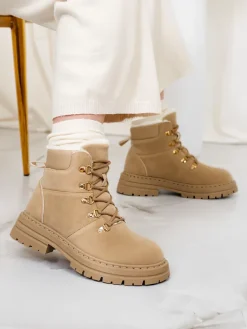 Trapery|Botki Z Delikatnym Ociepleniem^Royalfashion Jasnobrązowe trapery damskie Develier brązowy