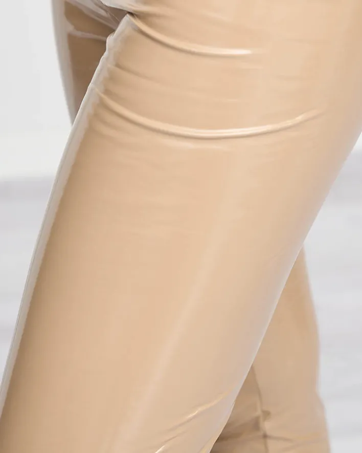 Eko Skórzane|Legginsy / Tregginsy^Royalfashion Jasnobrązowe damskie winylowe legginsy brązowy