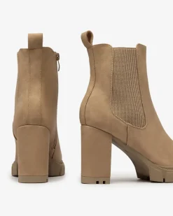 Botki Na Słupku|Botki Z Delikatnym Ociepleniem^Royalfashion Jasnobrązowe damskie botki na wysokim obcasie Seihay jasny brązowy