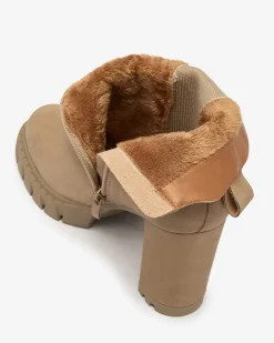 Botki Na Słupku|Botki Z Delikatnym Ociepleniem^Royalfashion Jasnobrązowe damskie botki na wysokim obcasie Seihay jasny brązowy