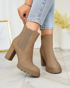 Botki Na Słupku|Botki Z Delikatnym Ociepleniem^Royalfashion Jasnobrązowe damskie botki na wysokim obcasie Seihay jasny brązowy