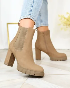 Botki Na Słupku|Botki Z Delikatnym Ociepleniem^Royalfashion Jasnobrązowe damskie botki na wysokim obcasie Seihay jasny brązowy
