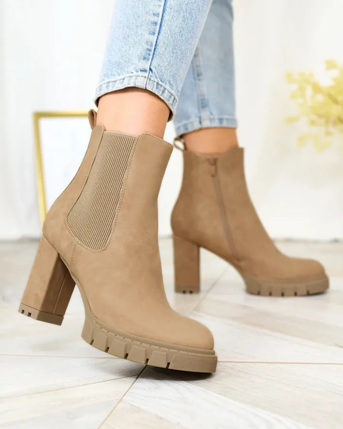 Botki Na Słupku|Botki Z Delikatnym Ociepleniem^Royalfashion Jasnobrązowe damskie botki na wysokim obcasie Seihay jasny brązowy