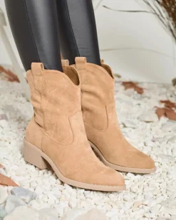 Botki Z Grubym Ociepleniem|Kowbojki^Royalfashion Jasnobrązowe damskie ocieplane botki typu kowbojki Bronco jasny brązowy