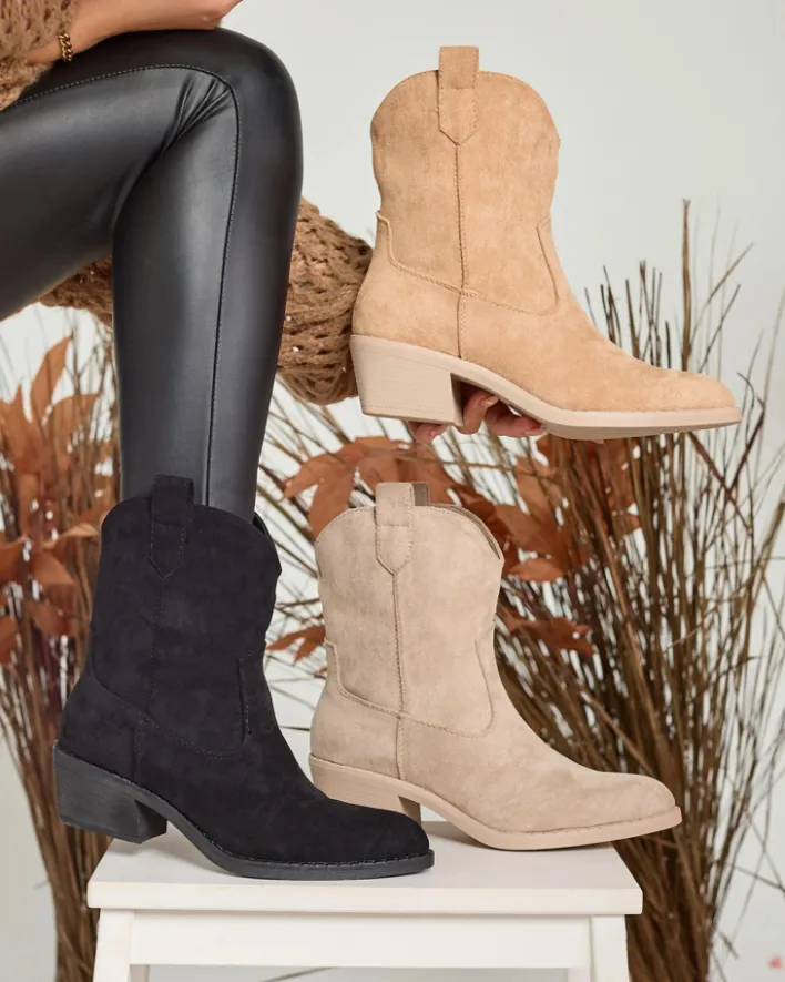 Botki Z Grubym Ociepleniem|Kowbojki^Royalfashion Jasnobrązowe damskie ocieplane botki typu kowbojki Bronco jasny brązowy