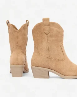 Botki Z Grubym Ociepleniem|Kowbojki^Royalfashion Jasnobrązowe damskie ocieplane botki typu kowbojki Bronco jasny brązowy