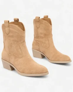 Botki Z Grubym Ociepleniem|Kowbojki^Royalfashion Jasnobrązowe damskie ocieplane botki typu kowbojki Bronco jasny brązowy