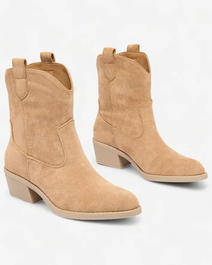 Botki Z Grubym Ociepleniem|Kowbojki^Royalfashion Jasnobrązowe damskie ocieplane botki typu kowbojki Bronco jasny brązowy