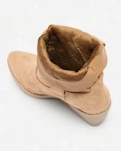 Botki Z Grubym Ociepleniem|Kowbojki^Royalfashion Jasnobrązowe damskie ocieplane botki typu kowbojki Bronco jasny brązowy