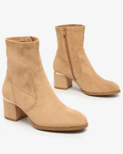 Botki Bez Ocieplenia|Botki Na Słupku^Royalfashion Jasnobrązowe botki damskie na niskim słupku Rejerra brązowy