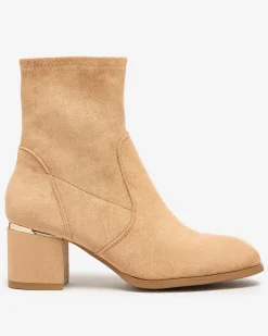 Botki Bez Ocieplenia|Botki Na Słupku^Royalfashion Jasnobrązowe botki damskie na niskim słupku Rejerra brązowy