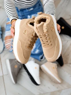 Ocieplane|Sneakersy^Royalfashion Jasnobrązowe buty sportowe damskie z ociepleniem Lahho jasny brązowy