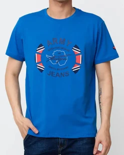 Bluzki^Royalfashion Jasnoniebieski męski t-shirt z nadrukiem Ecru