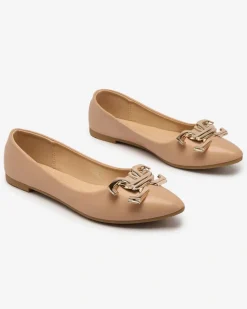Baleriny Klasyczne^Royalfashion Jasnoróżowe baleriny damskie w szpic z ozdobą na nosku Figgda brązowy