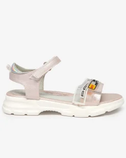 Dziewczęce^Royalfashion Jasnoróżowe błyszczące sandałki dziewczęce Lorij różowy