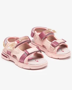 Dziewczęce^Royalfashion Jasnoróżowe sandały dziecięce na rzepy Mepoti Jasnoróżowy