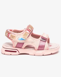 Dziewczęce^Royalfashion Jasnoróżowe sandały dziecięce na rzepy Mepoti Jasnoróżowy