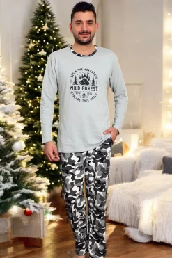 Piżamy^Royalfashion Jasnoszara męska piżama ze spodniami w moro gołębi szary