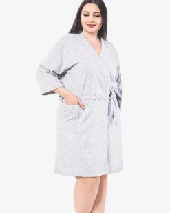 Szlafroki^Royalfashion Jasnoszary damski bawełniany szlafrok w groszki PLUS SIZE