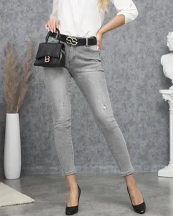 Jeansy^Royalfashion Jeansy damskie typu rurki w kolorze szarym