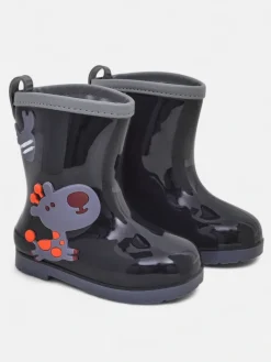 Chłopięce|Dziewczęce^Royalfashion Kalosze dziecięce z naszywkami Funny Time czarny