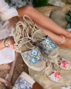 Sandały Płaskie^Royalfashion sandały damskie w kwiaty Elizeaf khaki