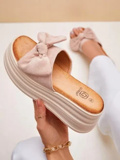 Klapki Na Obcasie^Royalfashion Klapki damskie na platformie Givan jasny brązowy