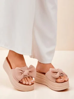 Klapki Na Obcasie^Royalfashion Klapki damskie na platformie Givan jasny brązowy