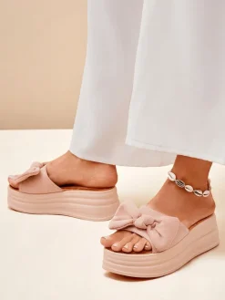 Klapki Na Obcasie^Royalfashion Klapki damskie na platformie Givan jasny brązowy