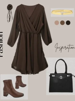 Sukienki Na Imprezę|Sukienki Krótkie^Royalfashion Klasyczna damska sukienka do kolana Ciemnobrązowy