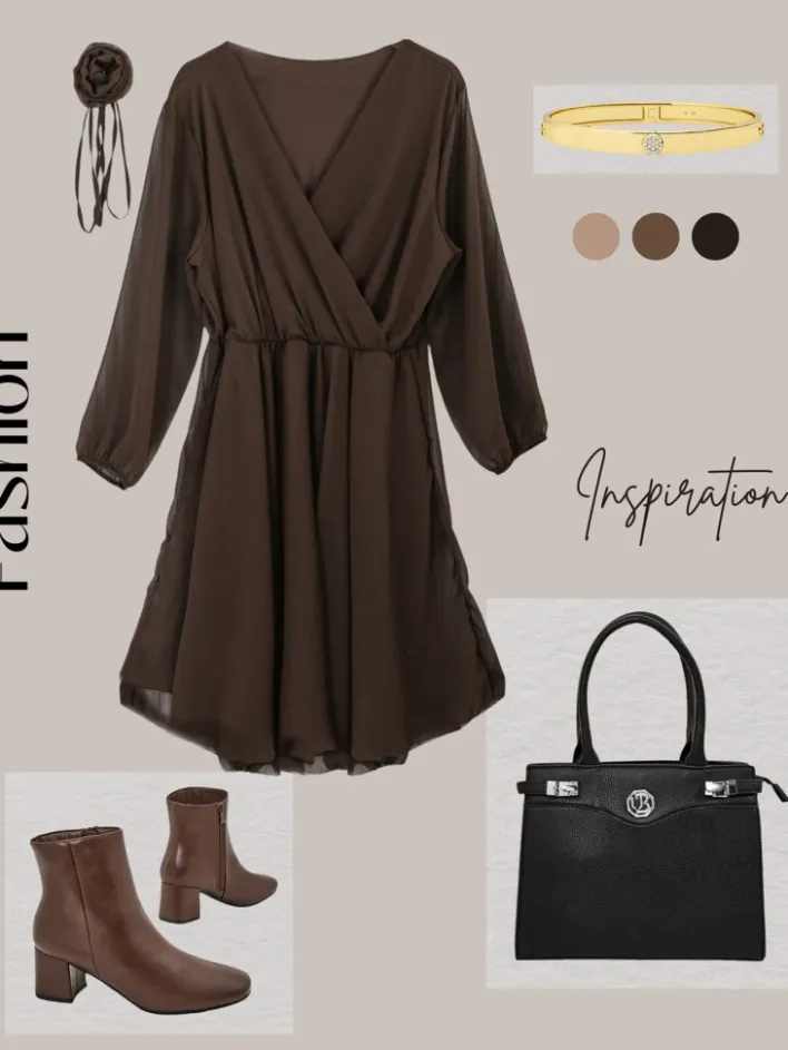 Sukienki Na Imprezę|Sukienki Krótkie^Royalfashion Klasyczna damska sukienka do kolana Ciemnobrązowy