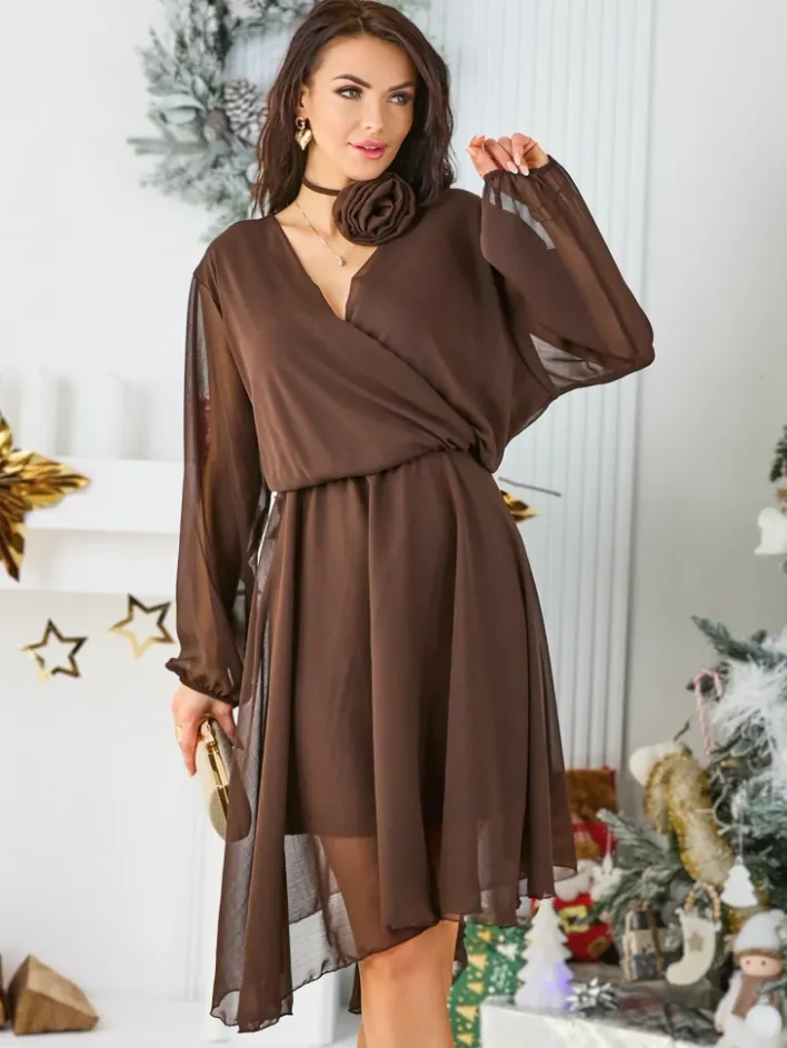 Sukienki Na Imprezę|Sukienki Krótkie^Royalfashion Klasyczna damska sukienka do kolana Ciemnobrązowy