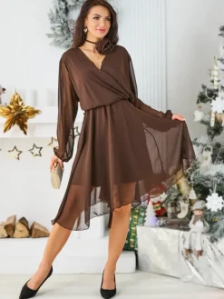 Sukienki Na Imprezę|Sukienki Krótkie^Royalfashion Klasyczna damska sukienka do kolana Ciemnobrązowy