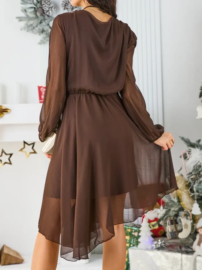 Sukienki Na Imprezę|Sukienki Krótkie^Royalfashion Klasyczna damska sukienka do kolana Ciemnobrązowy