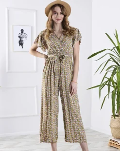 Kombinezony^Royalfashion Kolorowy damski długi kombinezon w kwiaty Wielokolorowe