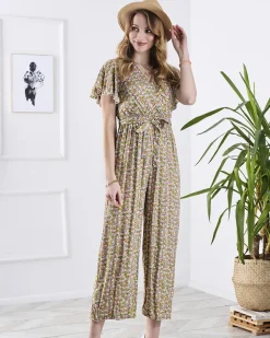 Kombinezony^Royalfashion Kolorowy damski długi kombinezon w kwiaty Wielokolorowe