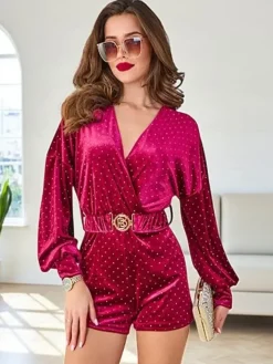 Kombinezony^Royalfashion Kombinezon damski z cyrkoniami Bordowy