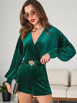 Kombinezony^Royalfashion Kombinezon damski z cyrkoniami zielony