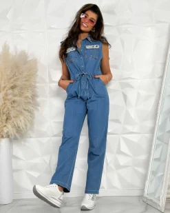 Spodnie Materiałowe|Kombinezony^Royalfashion Kombinezon damski z cyrkoniami i perełkami