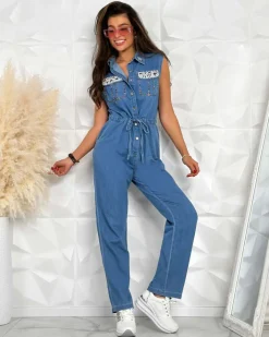 Spodnie Materiałowe|Kombinezony^Royalfashion Kombinezon damski z cyrkoniami i perełkami