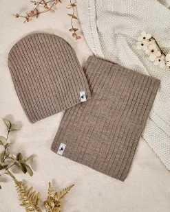 Czapki|Czapki I Kapelusze^Royalfashion Komplet zimowy uniwersalny- czapka typu beanie z kominem jasny brązowy