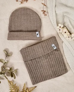 Czapki|Czapki I Kapelusze^Royalfashion Komplet zimowy uniwersalny- czapka typu beanie z kominem jasny brązowy